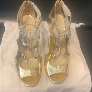 Jimmy Choo sandals metallic gold leather.